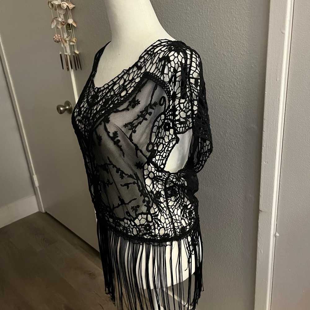 Black Lace Fringe Top